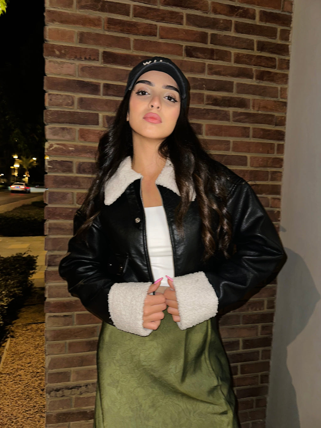 Cropped Leather black jacket with fur